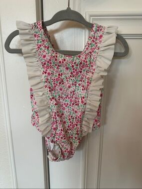 Little English Pink & White Floral Ruffle One-Piece